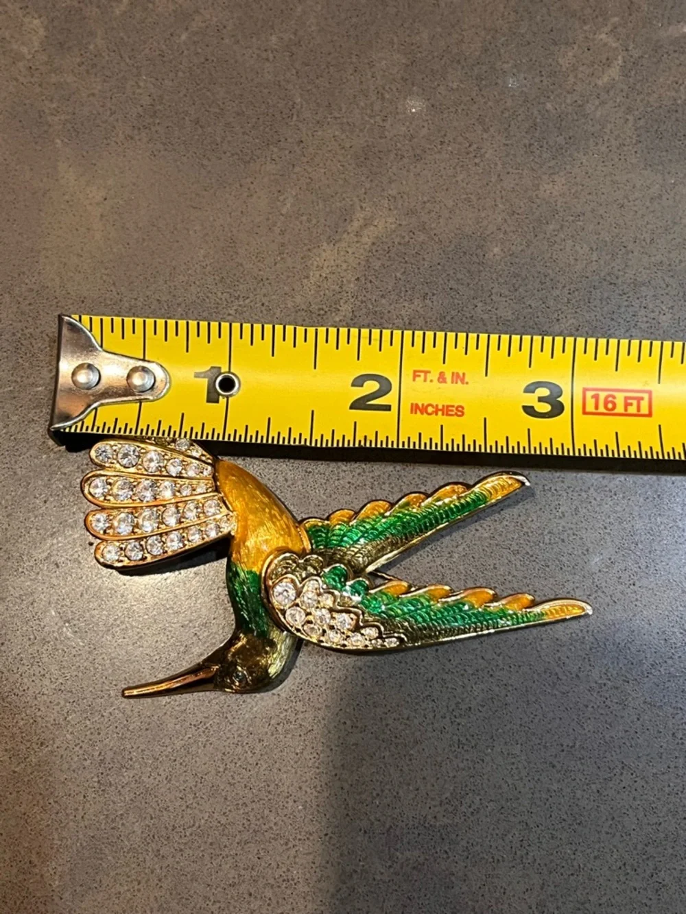 Swarovski Enamel Hummingbird Brooch - Pave Crystal Figural Bird Pin - Signed